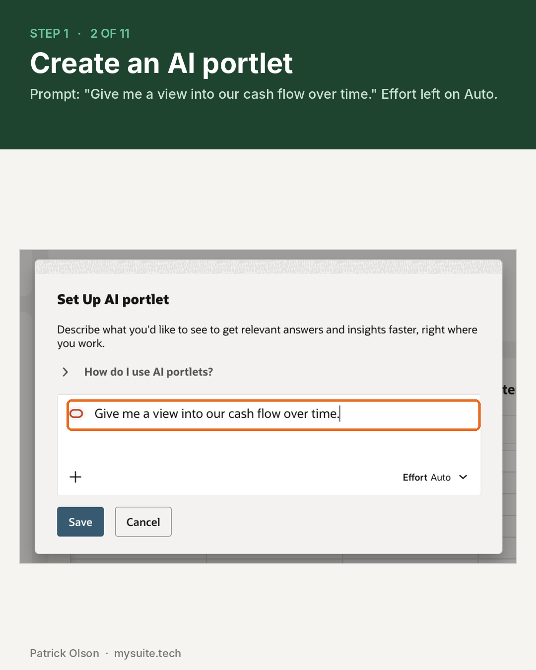 Step 1, creating an AI portlet with effort left on Auto