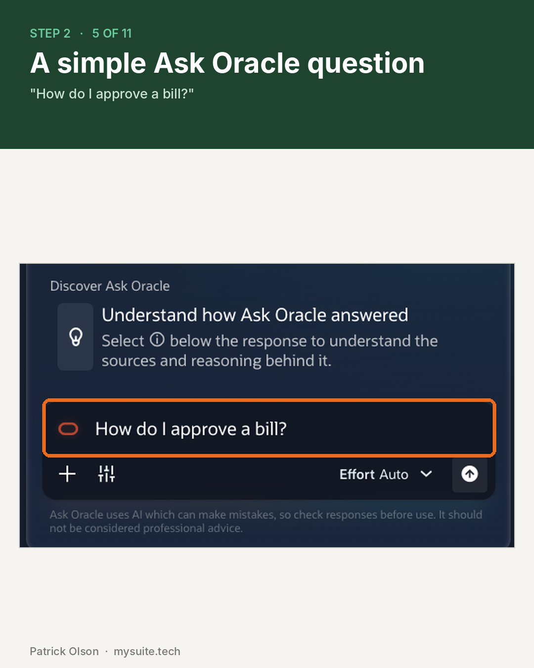 Step 2, a simple Ask Oracle question