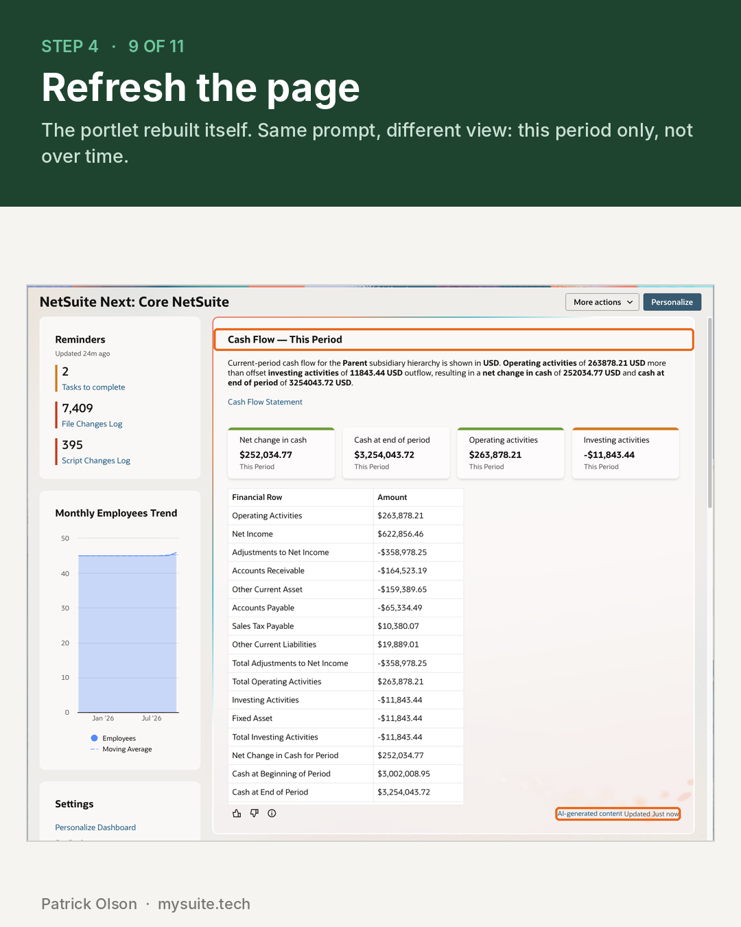 Step 4, refreshing the page rebuilt the portlet and changed the answer